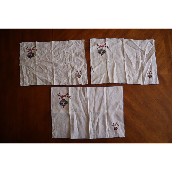 Vtg Cross Stitch Placemats Or Napkins Japanese Cherry Blossom Building 18x12" - Picture 16 of 16